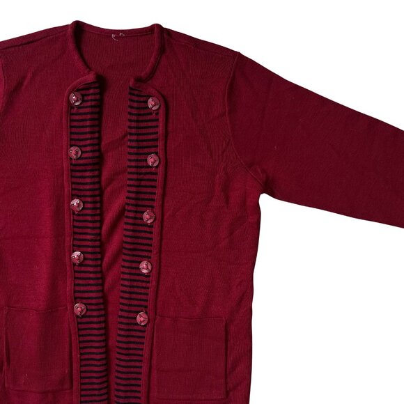 Sundazed (Germany) Striped Open Front Wool Rib Cardigan Red : L - Picture 2 of 4